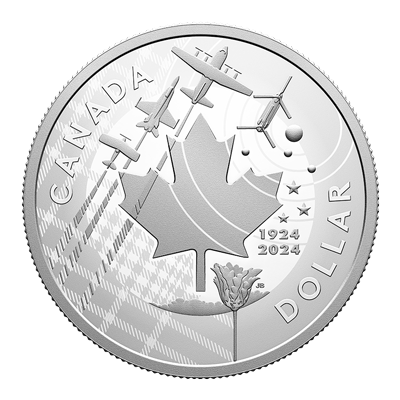 A picture of a 2024 Fine Silver Proof Dollar - 100th Anniversary of the Royal Canadian Air Force